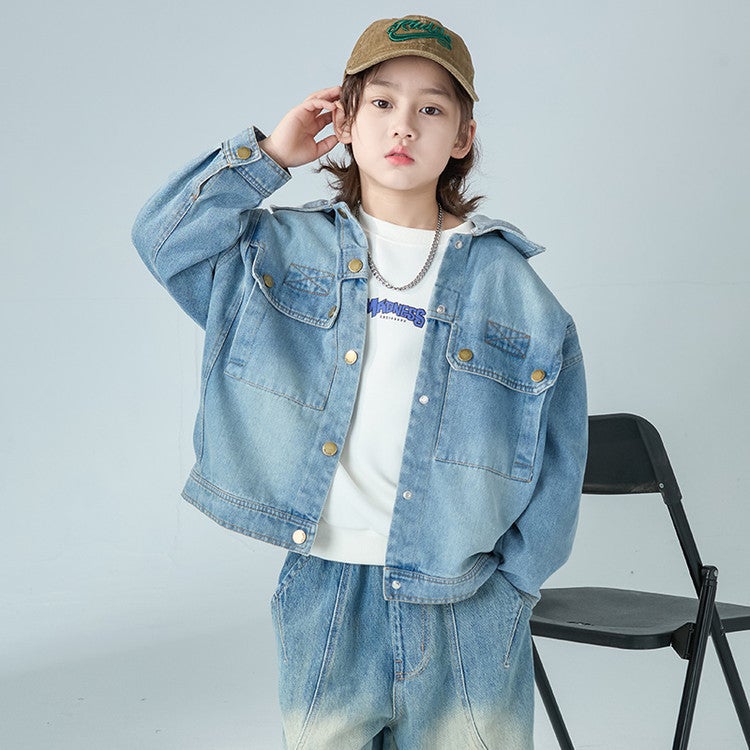 Boys' Hooded Denim Coat Arrival Zhongda Children'S Spring Wear Boys' Spring Fashionable Top - Image 1