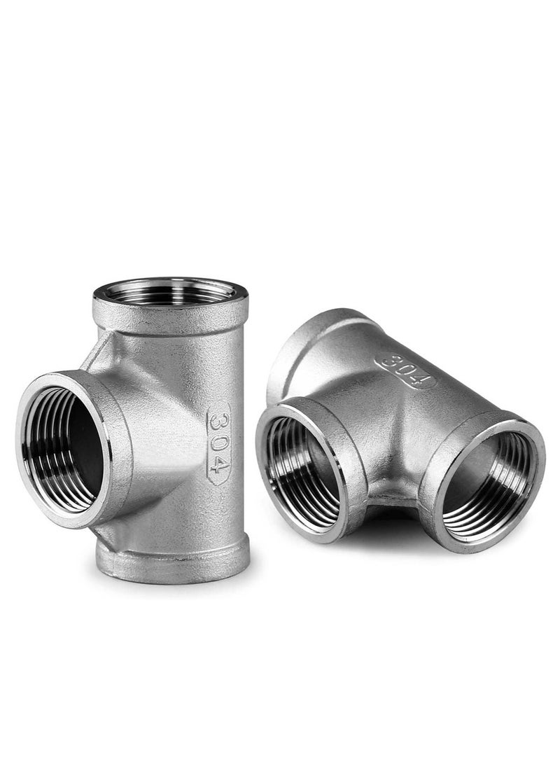 1/2" T-Shaped Pipe Fitting (Female NPT) 3 Way - 304 Stainless Steel Pipe Fitting (2 Pack) by Beauduan - Image 1