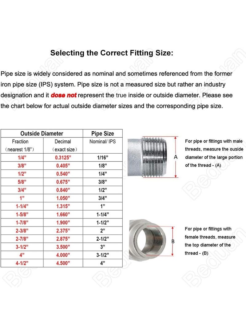 1/2" T-Shaped Pipe Fitting (Female NPT) 3 Way - 304 Stainless Steel Pipe Fitting (2 Pack) by Beauduan - Image 5