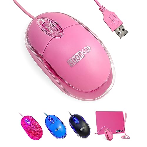 SOON GO Pink Mouse,Computer Mouse,with 1.5m Pink USB Cable - Compatible with Windows, Linux, Mac, Laptop, PC & Desktop - Ideal for Office, Home, Business, School, Kids & Women - Image 1