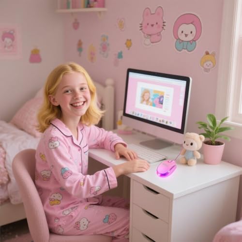 SOON GO Pink Mouse,Computer Mouse,with 1.5m Pink USB Cable - Compatible with Windows, Linux, Mac, Laptop, PC & Desktop - Ideal for Office, Home, Business, School, Kids & Women - Image 5