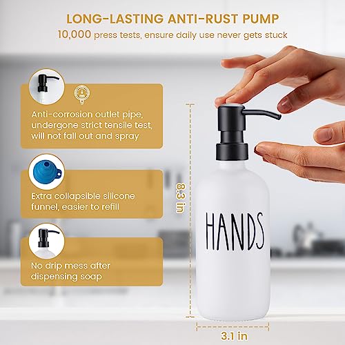 eggs sound Glass Soap Dispenser for Kitchen, Farmhouse Dish Soap Dispenser&Hand Soap Dispenser Set,Rustproof Pump Soap Lotion Dispenser Set with Tray and Dish Brush,Kitchen Decor(Black&White) - Image 3