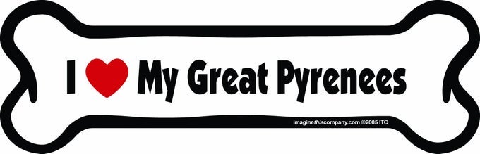 COMPANY I LOVE MY BREED BONE SHAPED PET MAGNET REMOVABLE MAGNETS FOR CARS FRIDGES LOCKERS MORE STYLISH PET INSPIRED CAR ACCESSORIES 2 X 7 INCHES WHITEBLACK GREAT PYRENEES
