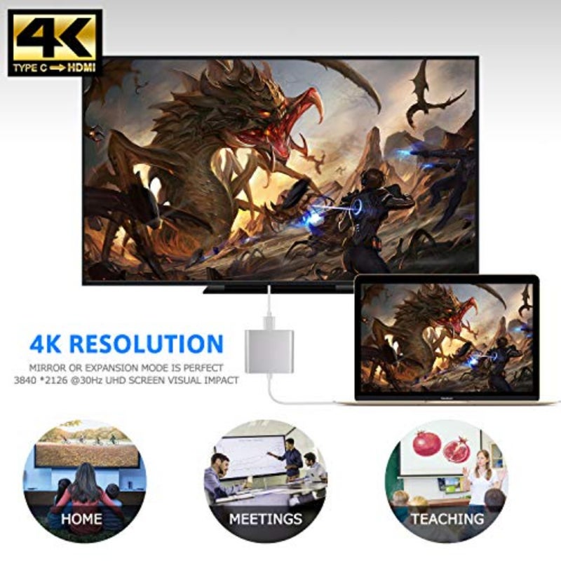 USB C to HDTV Adapter USB Type C Adapter Multiport AV Converter with 4K HDTV Output C Port and 3.0 Fasting Charging Port Compatible for MacBook Pro MacBook Air 2019/2018 iPad Pro 2019 - Image 5