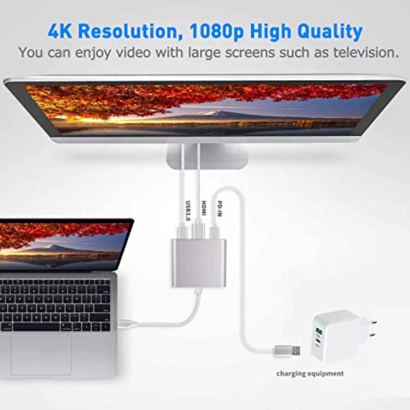 USB C to HDTV Adapter USB Type C Adapter Multiport AV Converter with 4K HDTV Output C Port and 3.0 Fasting Charging Port Compatible for MacBook Pro MacBook Air 2019/2018 iPad Pro 2019 - Image 2
