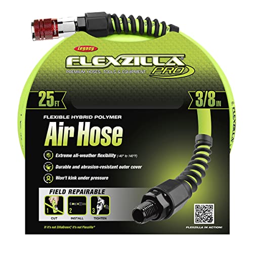 Flexzilla Pro Air Hose with ColorConnex Industrial Type D Coupler and Plug, 3/8 in. x 25 ft. - HFZP3825YW2-D - Image 2