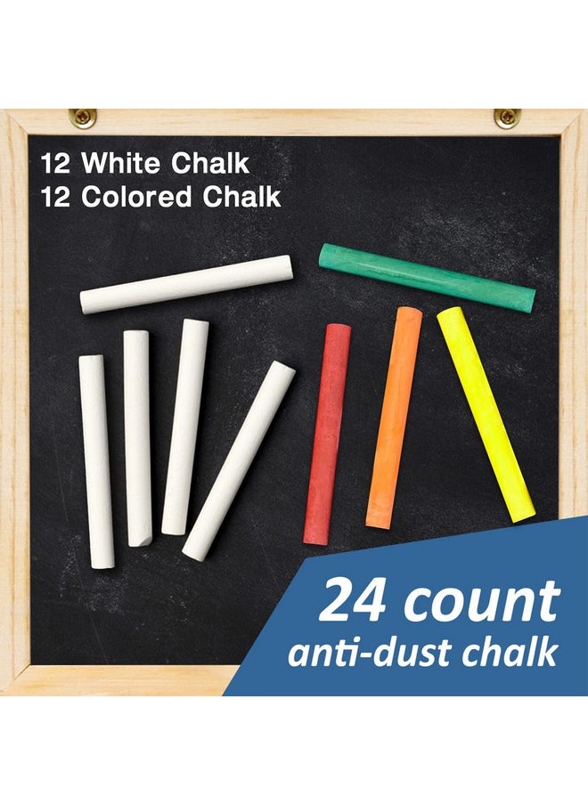 The Mega Deals Chalk 24 Pack Including 12 White Chalk 12 Colored Chalk With 1 Felt Chalkboard Eraser Thin Chalkboard Chalk Great For School Office And Home Use Dustless Chalk For Kids Bundle Pack  - Image 3