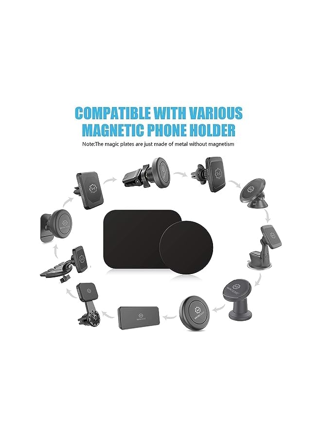 Green Tiger Mount Metal Plate with Adhesive for Magnetic Cradle-Less Mount - X4 Pack 2 Rectangle and 2 Round (Compatible with Magnetic mounts) (Black) - Image 3