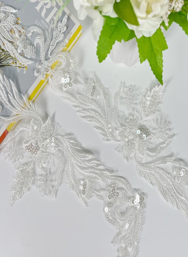 VIRFONOR 2yard Embroidered Lace Trim with Sequins and Beads,Floral Lace Appliqué Ribbon for Wedding Dresses, Gowns, Headpieces, DIY Sewing Crafts (Pattern A) - Image 4