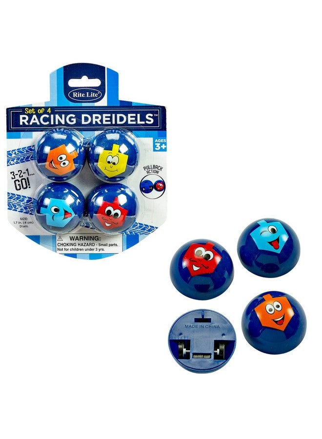 Rite Lite Chanukah Racing Dreidels Set Of 4 - Pull Back & Race! Hanukkah Gifts Jewish Holiday Party Toys Decorations Party Favors Goodie Bag Rewards For Kids, Festival Of Lights, Fun & Educational!  - Image 1