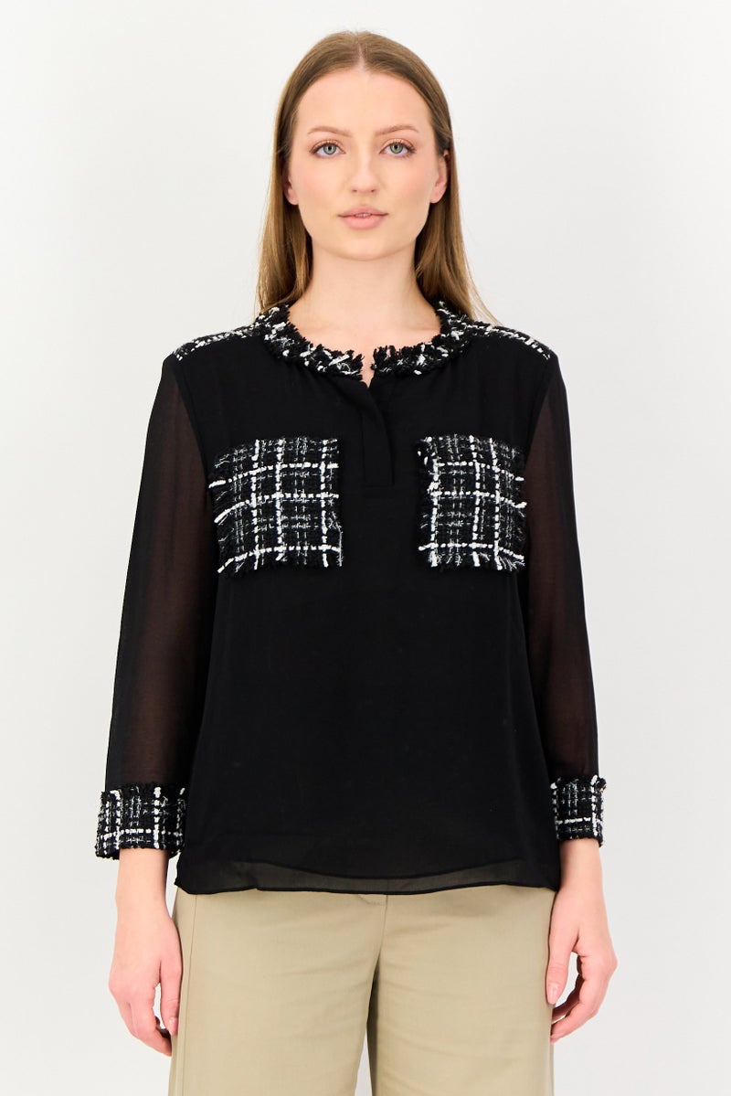 VERO MODA Women Crew Neck Long Sleeve Textured Blouse, Multicolor - Image 1