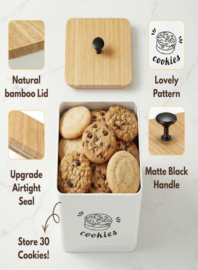 PERFNIQUE 3.5L Cookie Jar with Lid Airtight, Cookie Tin with Bamboo Lid, Cute Cookie Jars for Kitchen Counter Decorative, Food Storage Container for Candy, Cookies, Dessert, Farmhouse Home Decor - Image 3