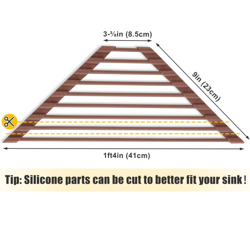 Tomorotec Compact Silicone-Coated Triangle Dish Drying Rack for Sink Corner - Foldable Stainless Steel Over-The-Sink Organizer and Storage Shelf (Coffee) - Image 5
