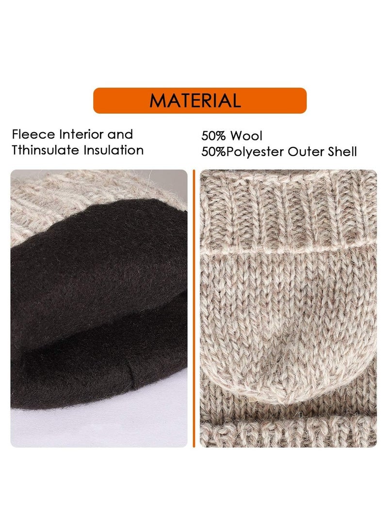 CMGTYYD Winter Gloves, Convertible Wool Mittens for Men and Women, Warm Thermal Knit Flip Top Snow Glove for Cold Weather  - Image 2