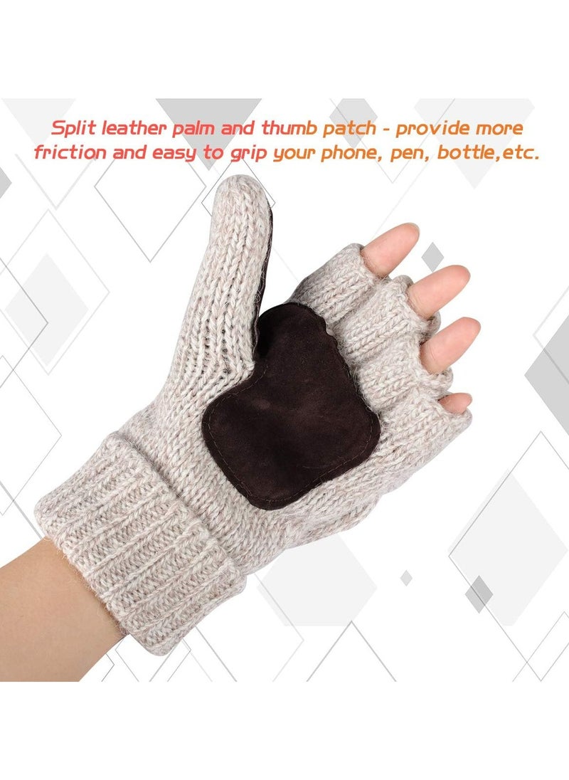 CMGTYYD Winter Gloves, Convertible Wool Mittens for Men and Women, Warm Thermal Knit Flip Top Snow Glove for Cold Weather  - Image 3