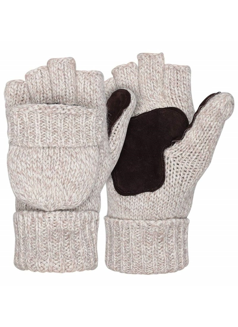 CMGTYYD Winter Gloves, Convertible Wool Mittens for Men and Women, Warm Thermal Knit Flip Top Snow Glove for Cold Weather  - Image 1