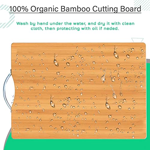 RYLAN Bamboo Chopping Board/Vegetable Cutting Board for Kitchen with Metal Handle | Natural Bamboo | Recyclable | Biodegradable (34cm X 24cm) - Image 3