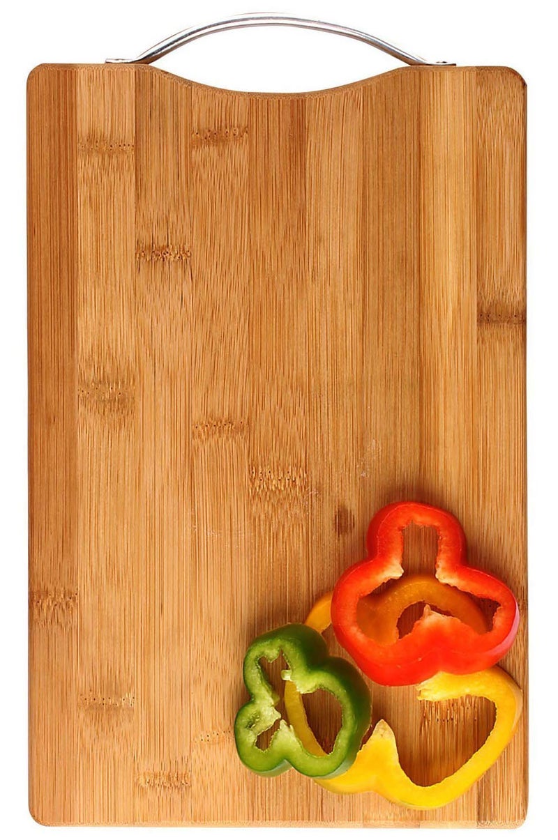 RYLAN Bamboo Chopping Board/Vegetable Cutting Board for Kitchen with Metal Handle | Natural Bamboo | Recyclable | Biodegradable (34cm X 24cm) - Image 1