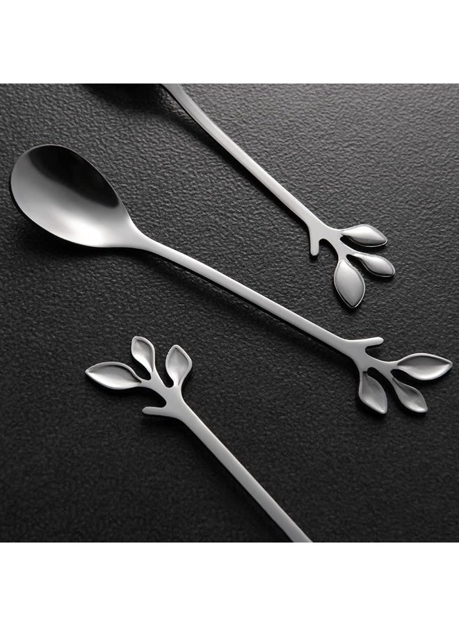 LumiArk Silver Leaf Coffee Spoon Set - Stainless Steel Long - Handled for Coffee, Tea and Dessert - Image 5