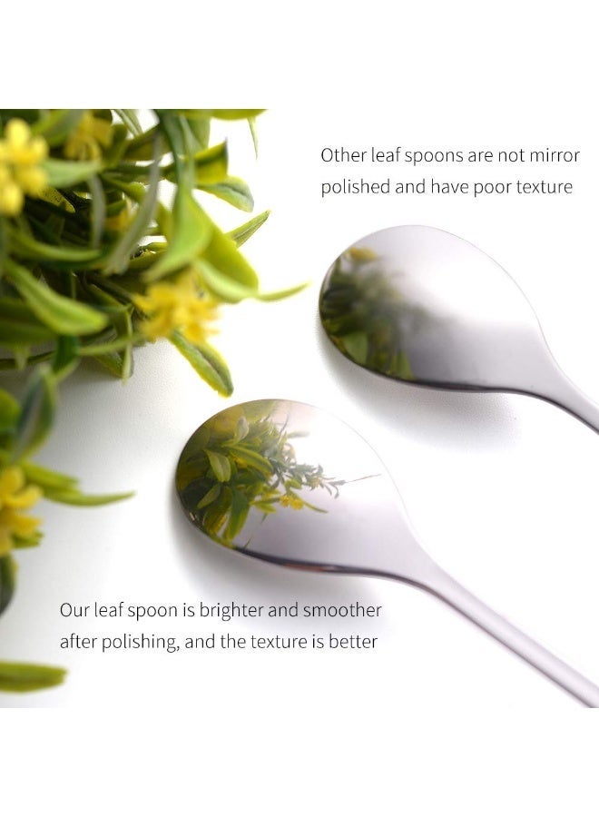LumiArk Silver Leaf Coffee Spoon Set - Stainless Steel Long - Handled for Coffee, Tea and Dessert - Image 3