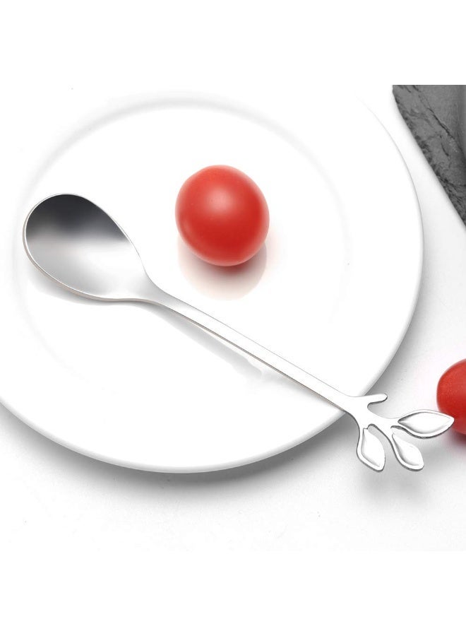 LumiArk Silver Leaf Coffee Spoon Set - Stainless Steel Long - Handled for Coffee, Tea and Dessert - Image 4