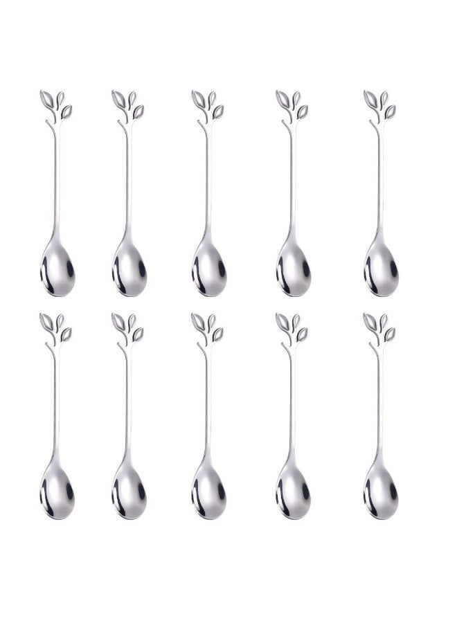 LumiArk Silver Leaf Coffee Spoon Set - Stainless Steel Long - Handled for Coffee, Tea and Dessert - Image 1