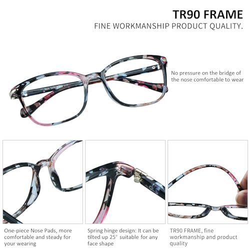 VisionGlobal Blue Light Blocking Glasses for Women, Computer Reading, TV Glasses, Stylish Square Frame(+1.50 Magnification) - Image 2