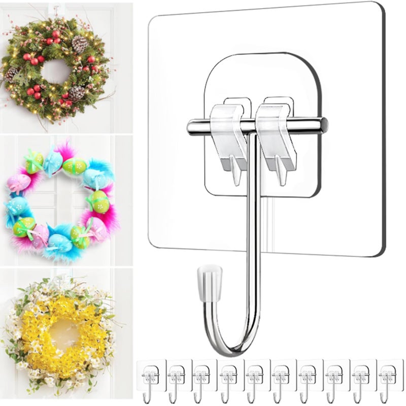WreathHangersforFrontDoorLarge Clear WreathDoorHangerEasterChristmasHalloweenDecorations60lb OverTheDoorHooks Glass DoorAdhesiveWallHooks for Hanging Wreath HomeDecor Inside Outside