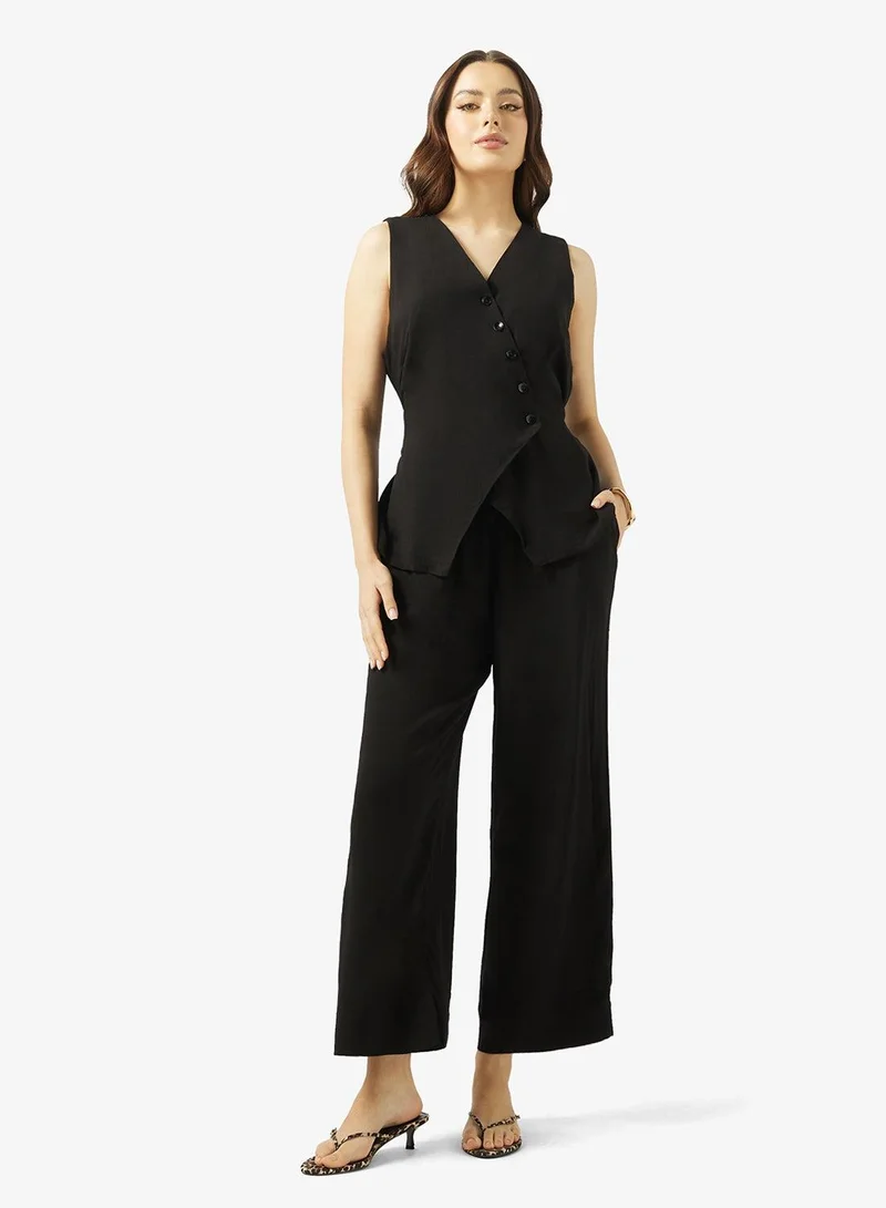 Ginger Button Up Assymetric Vest & Straight Fit Pant Coord Set