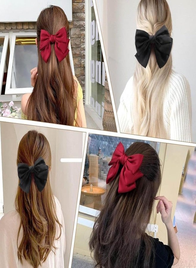 BELICIA 2PCS Luxury Big Satin Layered Hair Bows for Women Girls 7 Inch Black Red Barrette Hair Clip Large Silk Ribbon Bows French Style Hair Accessories (Black+Red) - Image 5