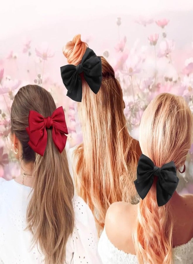 BELICIA 2PCS Luxury Big Satin Layered Hair Bows for Women Girls 7 Inch Black Red Barrette Hair Clip Large Silk Ribbon Bows French Style Hair Accessories (Black+Red) - Image 4