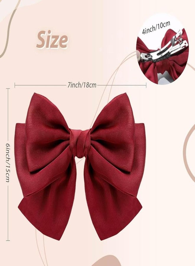 BELICIA 2PCS Luxury Big Satin Layered Hair Bows for Women Girls 7 Inch Black Red Barrette Hair Clip Large Silk Ribbon Bows French Style Hair Accessories (Black+Red) - Image 3