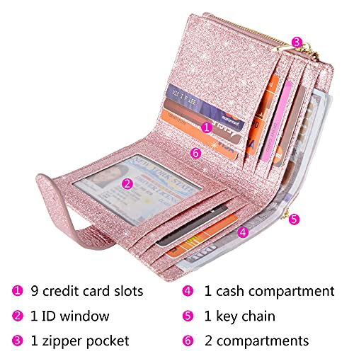 Leamekor Womens Wallets RFID Small Compact Bifold Leather Card Holder Zip Pocket - Image 2