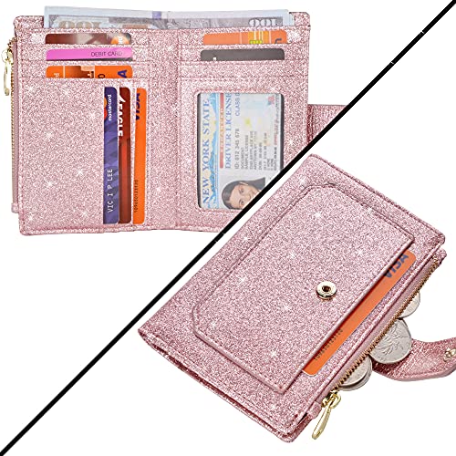 Leamekor Womens Wallets RFID Small Compact Bifold Leather Card Holder Zip Pocket - Image 3