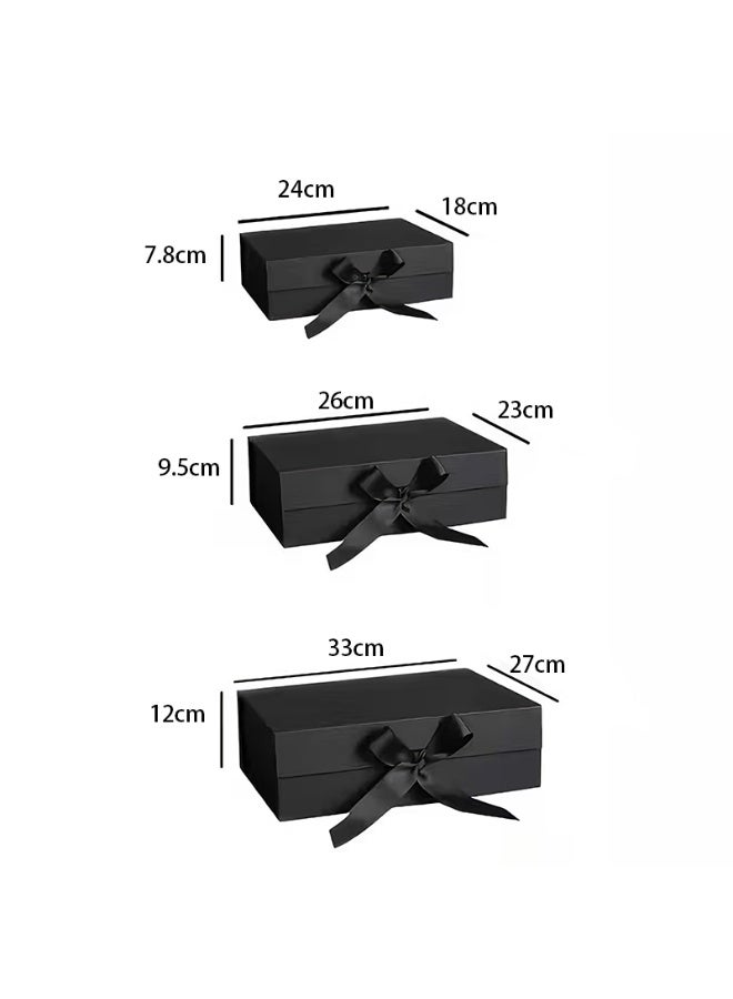 صندوق هدايا أسود أنيق قابل للطي بغطاء علوي مع ربطة - متوسط (10.2 × 9.1 × 3.7 بوصة) - تغليف هدايا فاخر للرجال والنساء - Image 5