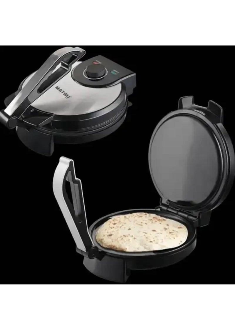 MATSU 10-Inch Electric Roti Maker – 1200W Non-Stick Chapati and Paratha Press with Stainless Steel Body, Adjustable Temperature Control, Dual Indicator Lights for Power and Readiness, Safety Lock for Secure Operation, Easy-Clean Non-Stick Plates, Instruction Manual Included – 220-240V Kitchen Appliance – Black  - Image 2
