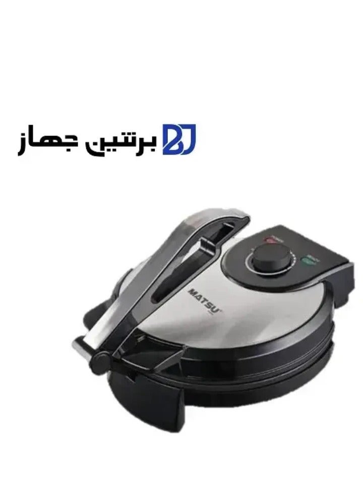 MATSU 10-Inch Electric Roti Maker – 1200W Non-Stick Chapati and Paratha Press with Stainless Steel Body, Adjustable Temperature Control, Dual Indicator Lights for Power and Readiness, Safety Lock for Secure Operation, Easy-Clean Non-Stick Plates, Instruction Manual Included – 220-240V Kitchen Appliance – Black  - Image 4