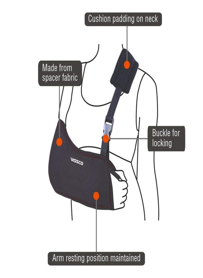 Vissco Arm Sling, Support Arm/Elbow Fracture, Prevents Shoulder Dislocation - Medium (Black) - Image 2