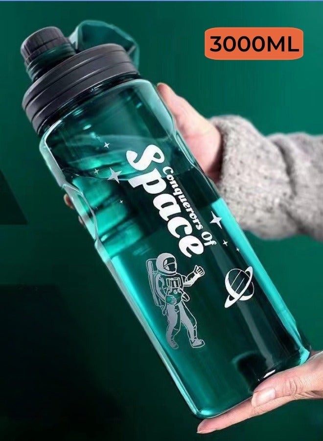 Space Outdoor Multifunctional Large Capacity Water Bottle Sports Water Bottle with Filter Green 3000ML - Image 1
