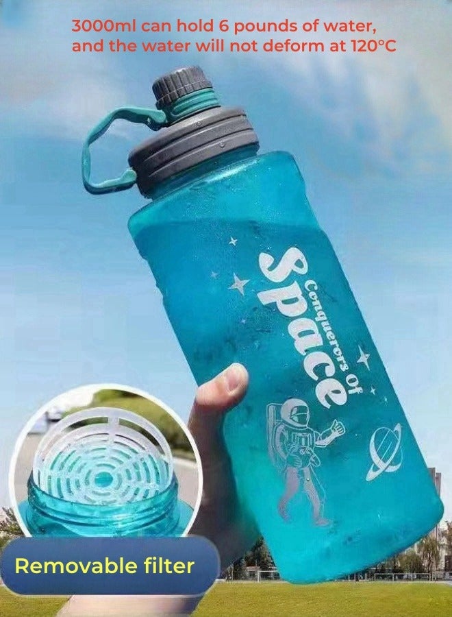 Space Outdoor Multifunctional Large Capacity Water Bottle Sports Water Bottle with Filter Green 3000ML - Image 2
