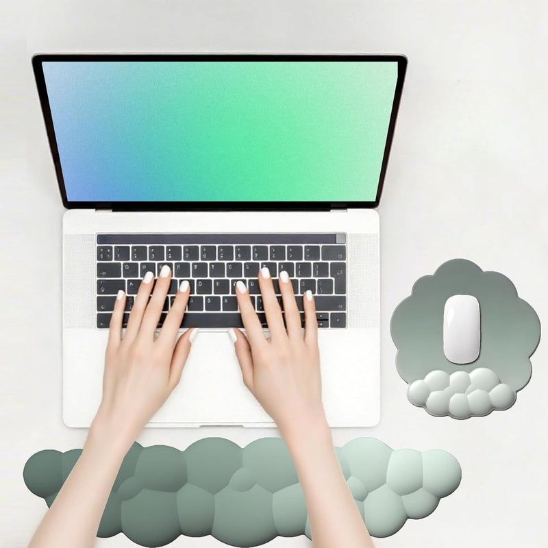 Blue Gray Gradient Wrist Support Mousepad Keyboard Set Non Slip Ergonomic Desk Mat - Image 3