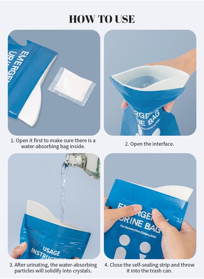 12 Pcs Disposable Urine Bags, 850ML Large Capacity Camping Pee Bags, Unisex Urinals Vomit Bags for Travel Urinal Toilet Traffic Jam Emergency Portable Toilet Bee Bag for Men Women Kids Patient