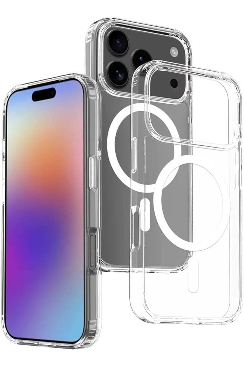 حافظة لجهاز آيفون 17 برو غطاء مغناطيسي شفاف متوافق مع ماج سيف حافظة هجين واقية من الكريستال الشفاف ظهر صلب مقاوم للصدمات إطار TPU نحيف شفاف لجهاز آيفون 17 برو من أبل - Image 1