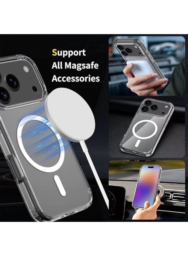 حافظة لجهاز آيفون 17 برو غطاء مغناطيسي شفاف متوافق مع ماج سيف حافظة هجين واقية من الكريستال الشفاف ظهر صلب مقاوم للصدمات إطار TPU نحيف شفاف لجهاز آيفون 17 برو من أبل - Image 2