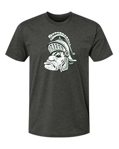 Nudge Printing Michigan State Apparel Retro Gruff Sparty MSU Spartans Super Soft Premium Heather Charcoal Grey T Shirt Comfy Tee for Men and Women (Small) - Image 1
