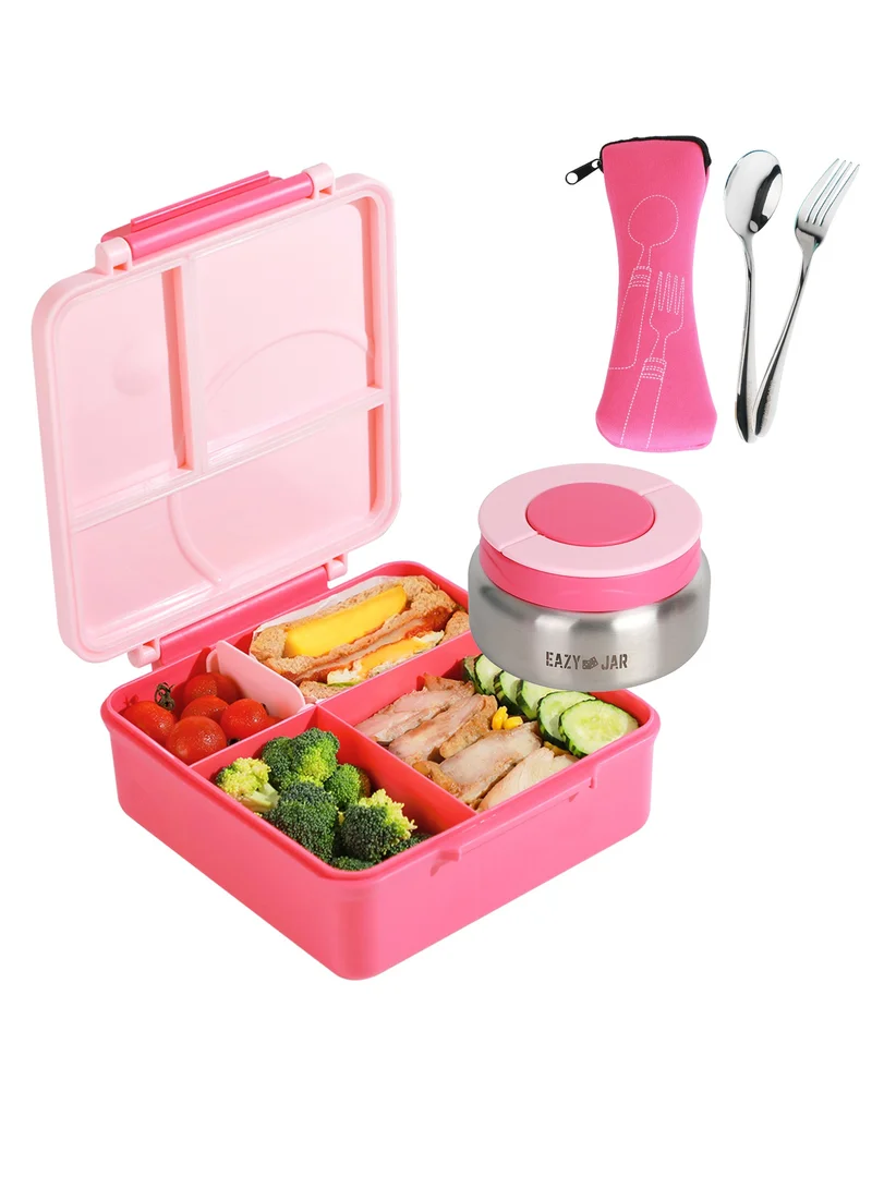 Eazy Kids Eazy Kids 3/4 Jumbo Lunch Box w/Bowl, Spoon & Fork - Pink