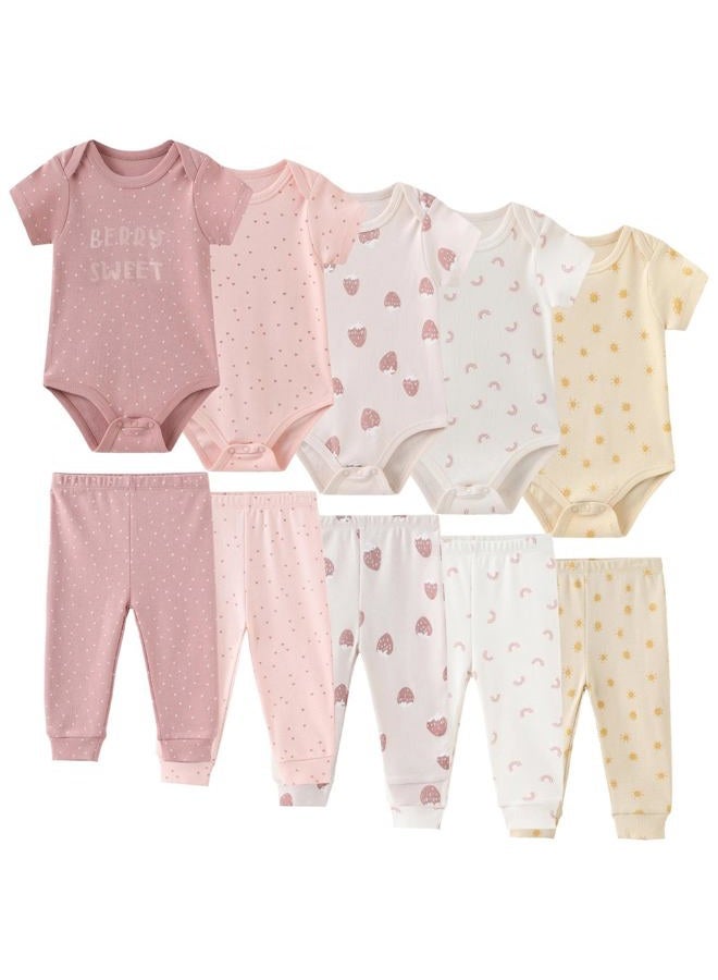 JELYLOVE Unisex Baby Boy Girl Pants Sets 10 pack Cotton Casual New born Clothes Comfort Infant Outfit, Light Pink, 0-3 Months - Image 1