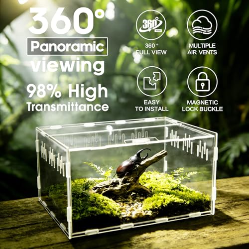 Adoture Acrylic Reptile Terrarium Tarantula Enclosure with Magnetic Door EasyClean Reptile Tank for Spider Insect Gecko Mantis Frog Snail Isopods 114 X 78 X 59Tweezer and Bowl Included - Image 3