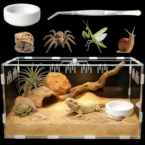 Adoture Acrylic Reptile Terrarium Tarantula Enclosure with Magnetic Door EasyClean Reptile Tank for Spider Insect Gecko Mantis Frog Snail Isopods 114 X 78 X 59Tweezer and Bowl Included - Image 1