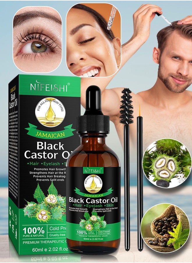 NIFEISHI - 60ml Jamaican Black Castor Oil for Hair 100% Pure Cold Pressed Stimulate Growth for Hair Eyelashes Eyebrows Nails Skin Moisturizer Hair Oil and Body Oil Moisturizing Massage Oil - Image 1